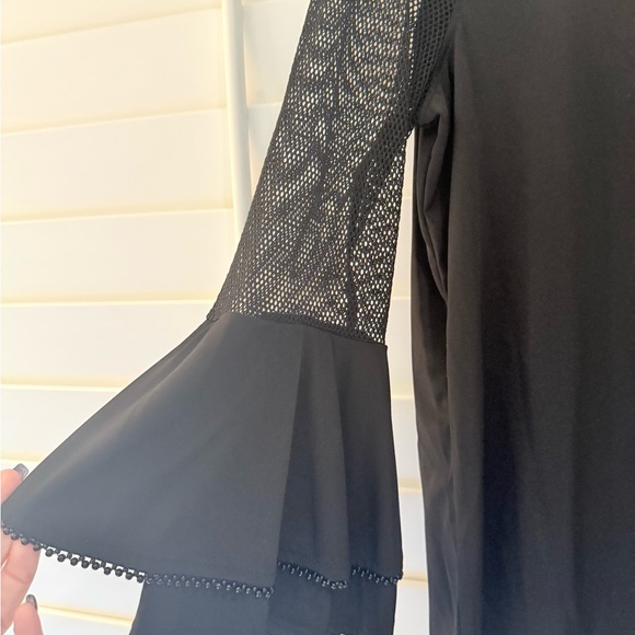 Athena Marie Elegant Black Blouse with Mesh Sleeves and Beaded Collar - Picture 2 of 4